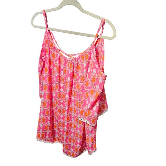 Charming Charlie Womens XL Floral Pink & Orange cold shoulder Sleeve Top With Cr - Picture 1 of 5